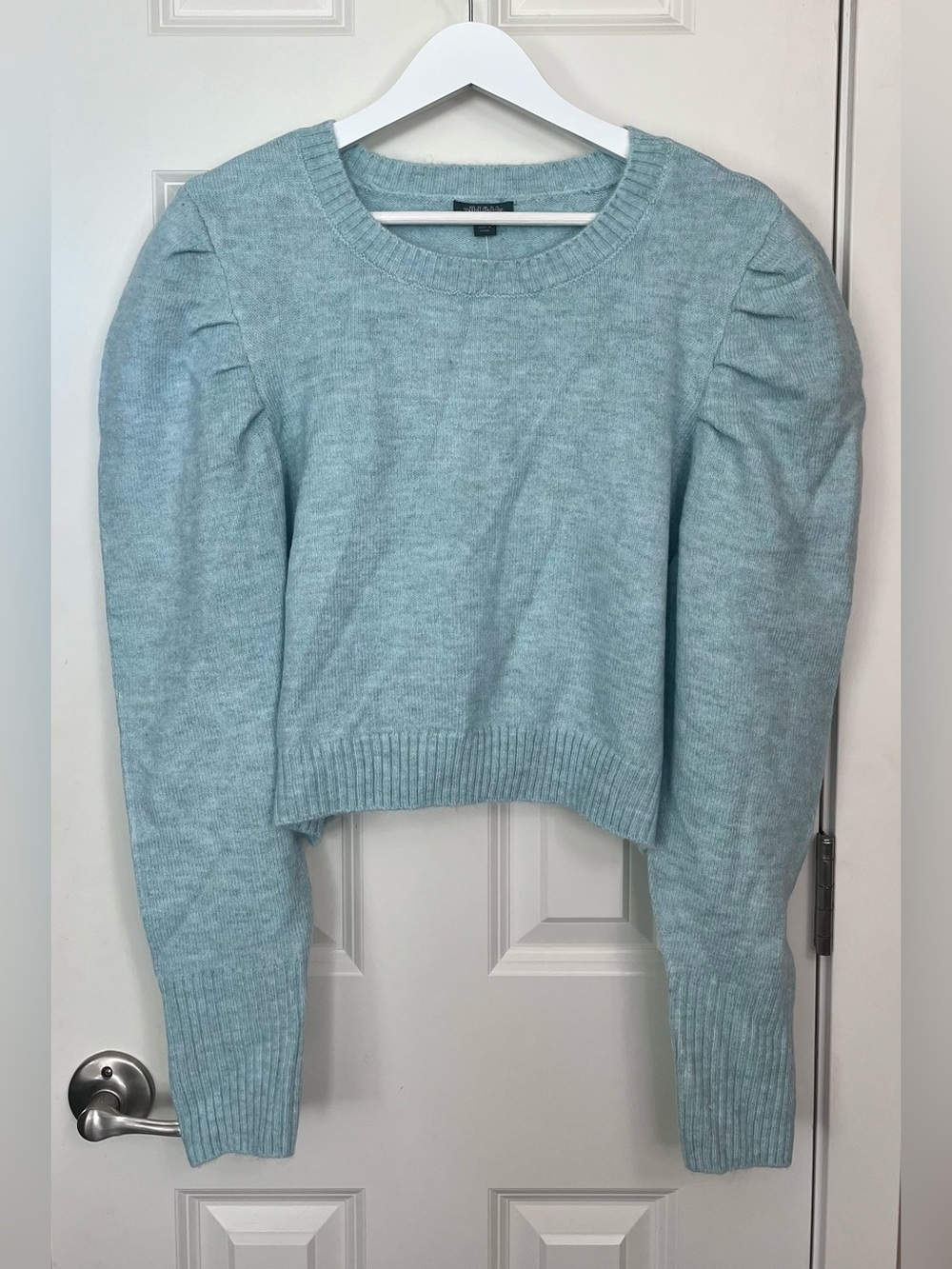 wild fable Light Blue Puff-Sleeve Crewneck Sweater